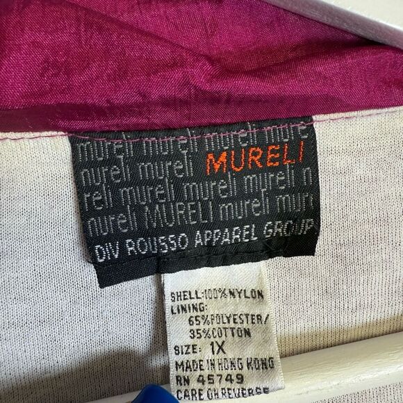 Vintage Mureli Women's Size 1X Plus Pink Textured Jacket Windbreaker Nylon - Picture 3 of 8